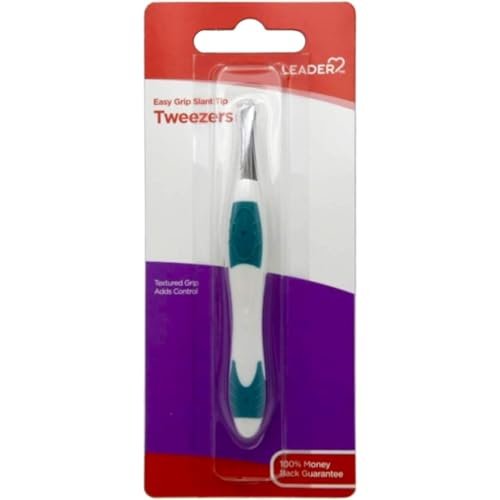 LEADER Slant Tip Tweezers - Precision Stainless Steel with Non-Slip Rubber Grip for Eyebrows, Facial Hair, Splinter & Ingrown Hair Removal - görsel 2