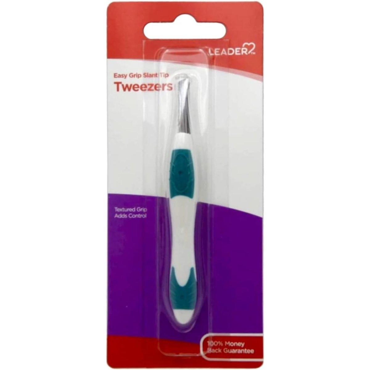 LEADER Slant Tip Tweezers - Precision Stainless Steel with Non-Slip Rubber Grip for Eyebrows, Facial Hair, Splinter & Ingrown Hair Removal - görsel 1