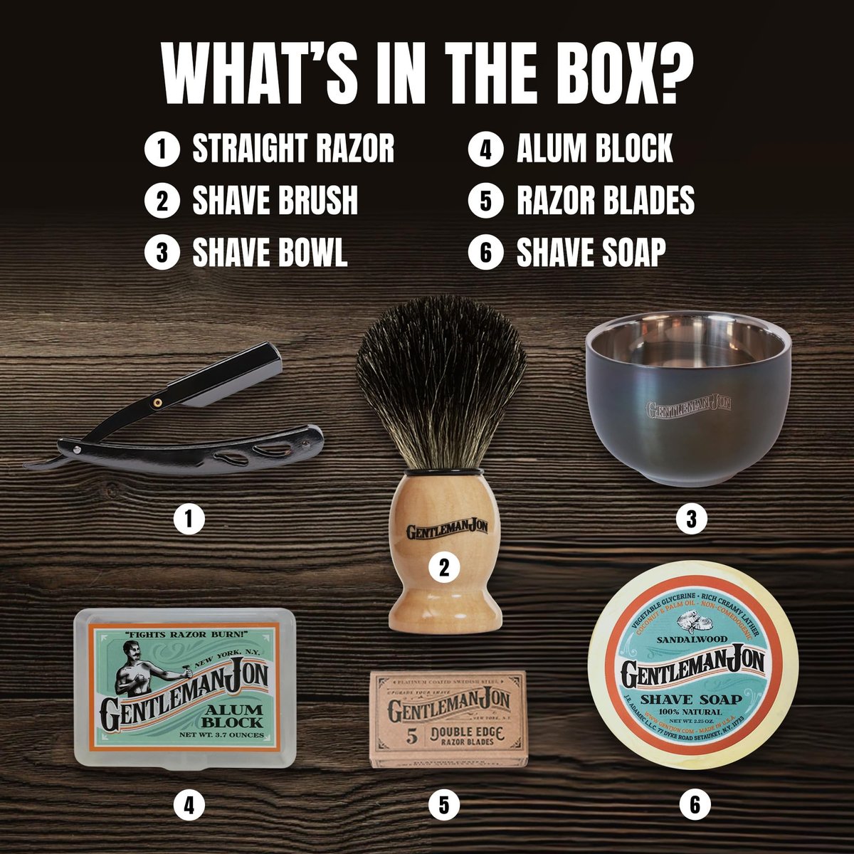 Gentleman Jon Straight Razor Shaving Kit – Vintage Wet Shave Grooming Set with Straight Edge Razor, Badger Hair Brush, Alum Block, Shave Soap, Bowl & Double Edge Safety Blades Avelisse