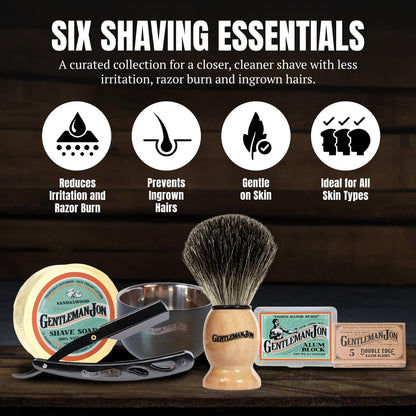 Gentleman Jon Straight Razor Shaving Kit – Vintage Wet Shave Grooming Set with Straight Edge Razor, Badger Hair Brush, Alum Block, Shave Soap, Bowl & Double Edge Safety Blades Avelisse