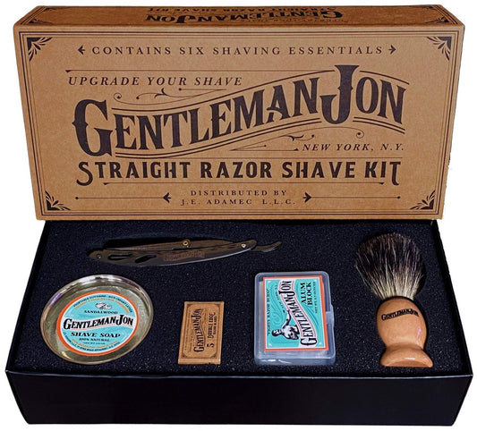 Gentleman Jon Straight Razor Shaving Kit – Vintage Wet Shave Grooming Set with Straight Edge Razor, Badger Hair Brush, Alum Block, Shave Soap, Bowl & Double Edge Safety Blades Avelisse
