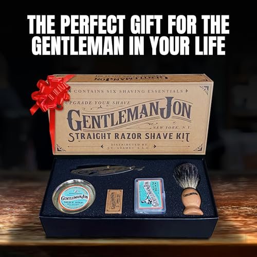 Gentleman Jon Straight Razor Shaving Kit – Vintage Wet Shave Grooming Set with Straight Edge Razor, Badger Hair Brush, Alum Block, Shave Soap, Bowl & Double Edge Safety Blades Avelisse