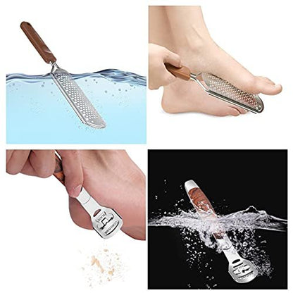 Colossal Foot Rasp & Wood Handle Callus Shaver – 10 Replacement Blades & 1 File Head, Pedicure Foot File Kit, Heel Scraper for Feet
