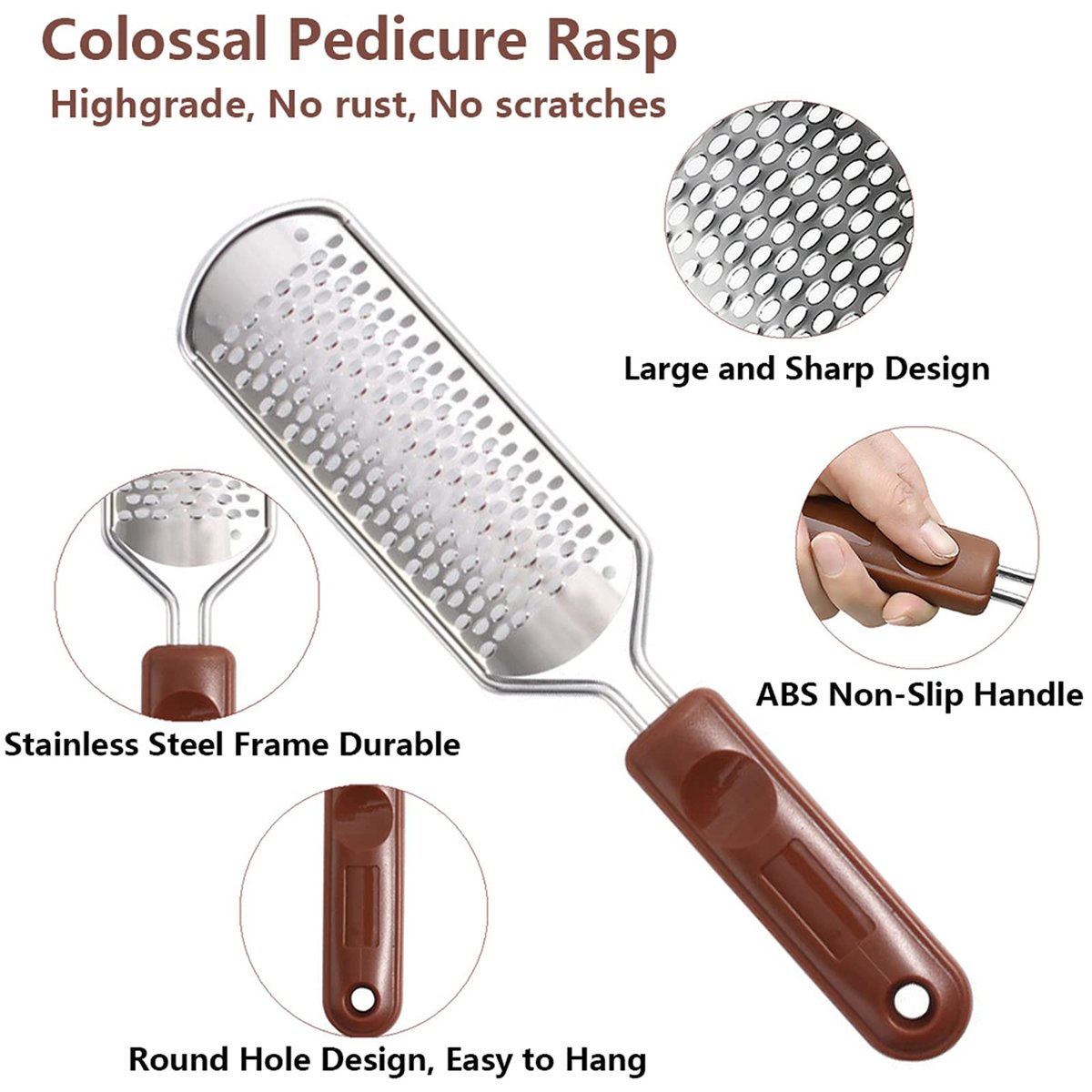 Colossal Foot Rasp & Wood Handle Callus Shaver – 10 Replacement Blades & 1 File Head, Pedicure Foot File Kit, Heel Scraper for Feet - görsel 3
