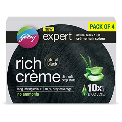 Godrej Expert Rich Crème Hair Colour - Natural Black (Pack of 4) | Long-Lasting, Ammonia-Free