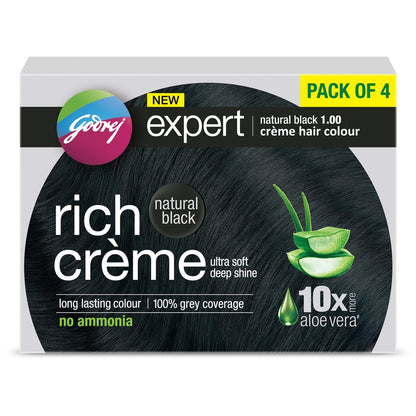 Godrej Expert Rich Crème Hair Colour - Natural Black (Pack of 4) | Long-Lasting, Ammonia-Free