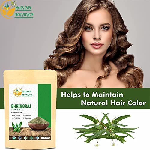 Herbs Botanica Organic Bhringraj Powder – Eclipta Alba False Daisy for Natural Hair Nourishment (5.3 oz / 150 gms) Avelisse