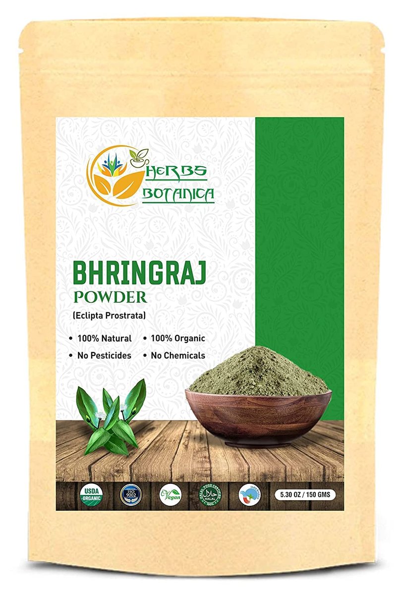 Herbs Botanica Organic Bhringraj Powder – Eclipta Alba False Daisy for Natural Hair Nourishment (5.3 oz / 150 gms) Avelisse
