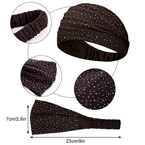 WILLBOND 10 Pack Wide Bandana Headbands for Women - Non-Slip Paisley Crystal Hairband, Elastic Boho Bling Rhinestone Head Wrap, Stretchy Turban for Sports Yoga Gym Workout Avelisse
