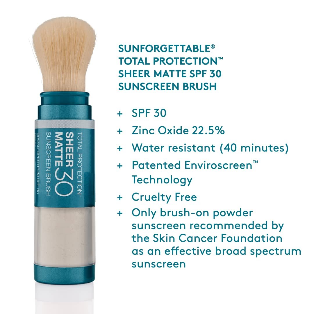 Colorescience Total Protection Sheer Matte SPF 30 Sunscreen Brush – Oil-Absorbing Mineral Powder for Oily & Acne-Prone Skin, Unscented, 0.15 oz Avelisse