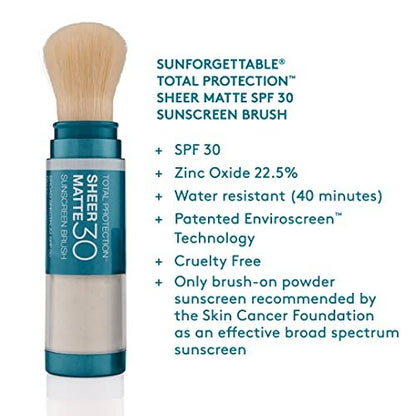 Colorescience Total Protection Sheer Matte SPF 30 Sunscreen Brush – Oil-Absorbing Mineral Powder for Oily & Acne-Prone Skin, Unscented, 0.15 oz Avelisse