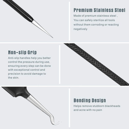 Professional Blackhead Remover Pimple Popper Tool Kit – 6 Piece Stainless Steel Comedone Extractor Set