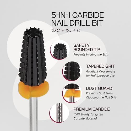PANA Nail Carbide 5 in 1 Bit – Two-Way Rotating, Fast Acrylic & Hard Gel Removal, 3/32" Shank, Double Coarse (2XC), Black - görsel 12
