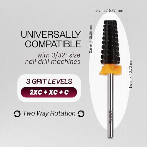 PANA Nail Carbide 5 in 1 Bit – Two-Way Rotating, Fast Acrylic & Hard Gel Removal, 3/32" Shank, Double Coarse (2XC), Black - görsel 4