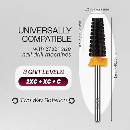 PANA Nail Carbide 5 in 1 Bit – Two-Way Rotating, Fast Acrylic & Hard Gel Removal, 3/32" Shank, Double Coarse (2XC), Black