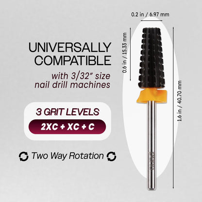 PANA Nail Carbide 5 in 1 Bit – Two-Way Rotating, Fast Acrylic & Hard Gel Removal, 3/32" Shank, Double Coarse (2XC), Black