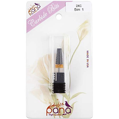 PANA Nail Carbide 5 in 1 Bit – Two-Way Rotating, Fast Acrylic & Hard Gel Removal, 3/32" Shank, Double Coarse (2XC), Black