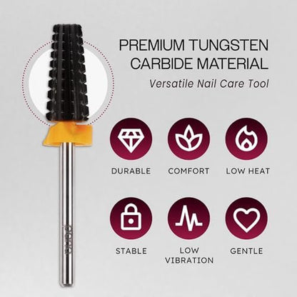PANA Nail Carbide 5 in 1 Bit – Two-Way Rotating, Fast Acrylic & Hard Gel Removal, 3/32" Shank, Double Coarse (2XC), Black