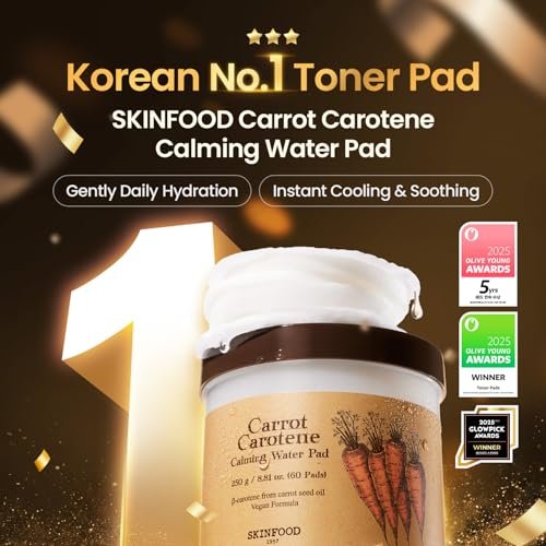 SKINFOOD Carrot Toner Pads – Instant Cooling & Redness Relief, After Sun Care, Hydrating Cotton Facial Pads (60 Count) - görsel 4