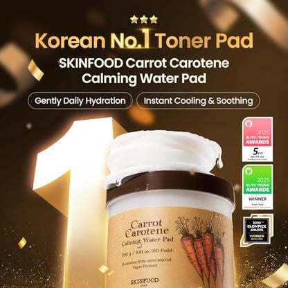 SKINFOOD Carrot Toner Pads – Instant Cooling & Redness Relief, After Sun Care, Hydrating Cotton Facial Pads (60 Count)