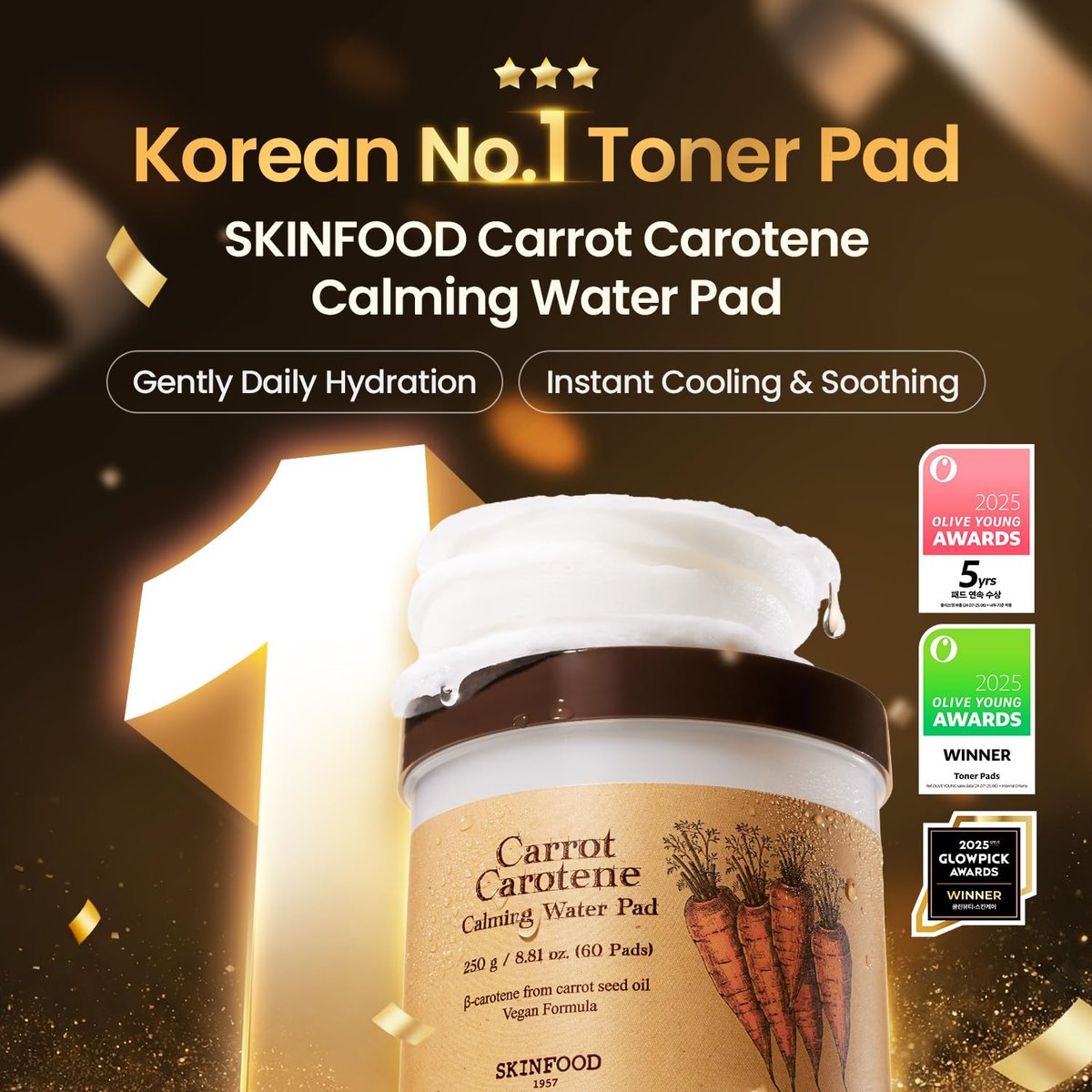 SKINFOOD Carrot Toner Pads – Instant Cooling & Redness Relief, After Sun Care, Hydrating Cotton Facial Pads (60 Count) - görsel 3