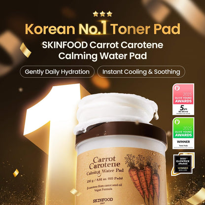 SKINFOOD Carrot Toner Pads – Instant Cooling & Redness Relief, After Sun Care, Hydrating Cotton Facial Pads (60 Count)