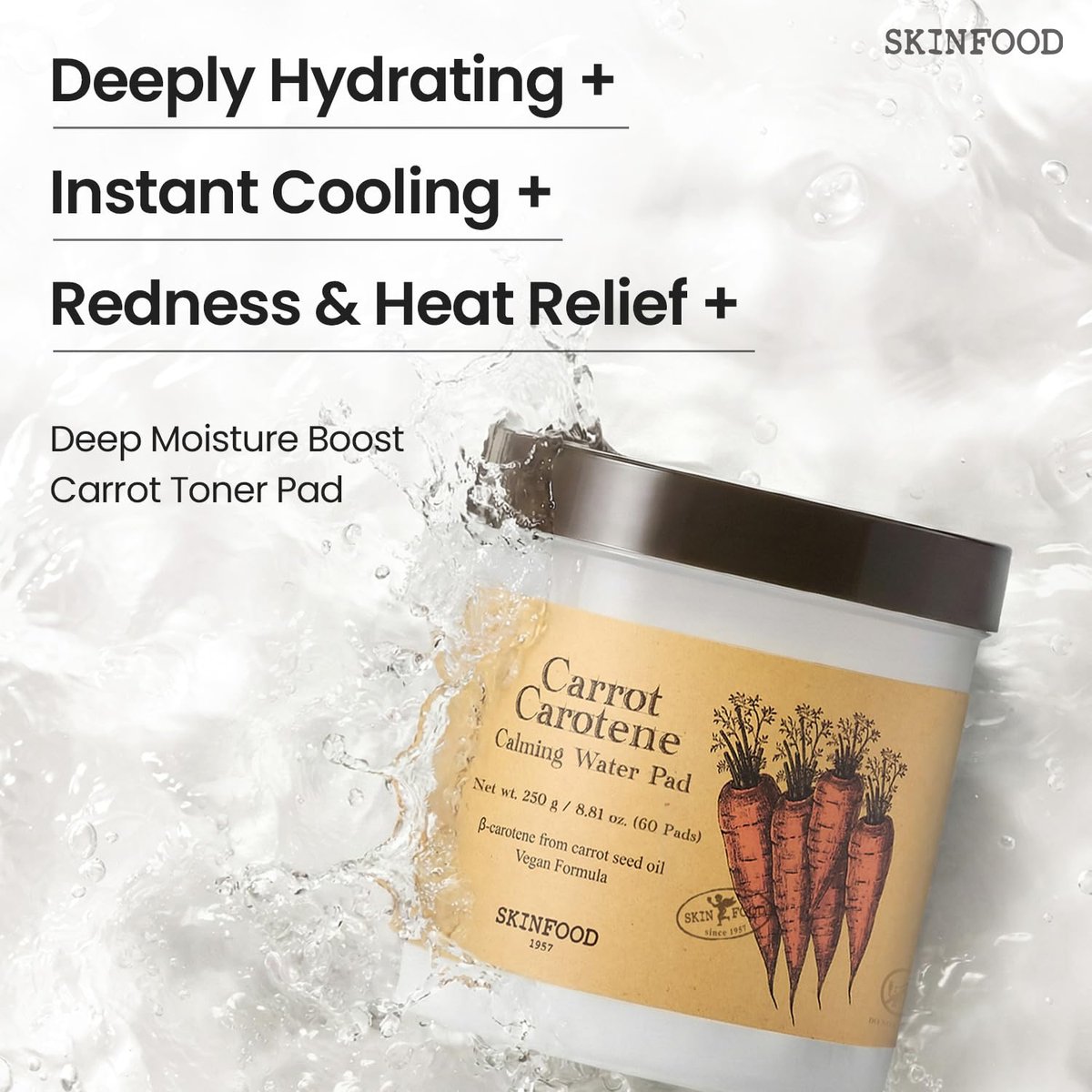 SKINFOOD Carrot Toner Pads – Instant Cooling & Redness Relief, After Sun Care, Hydrating Cotton Facial Pads (60 Count) - görsel 5