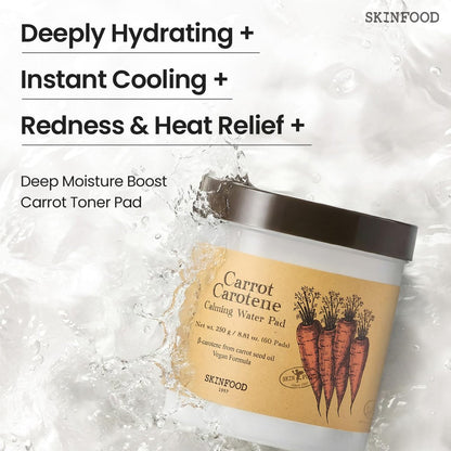 SKINFOOD Carrot Toner Pads – Instant Cooling & Redness Relief, After Sun Care, Hydrating Cotton Facial Pads (60 Count)