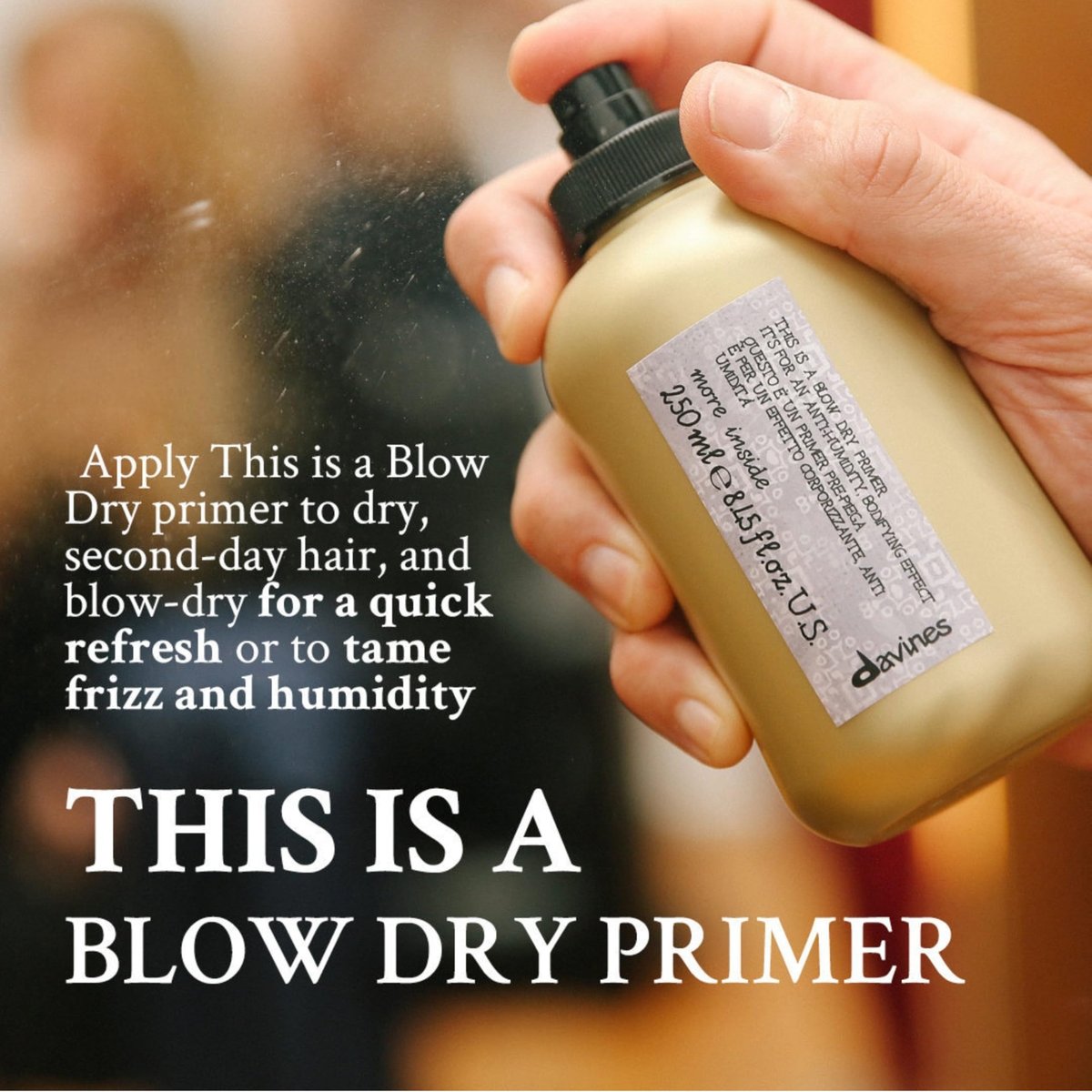 Davines This Is A Blow Dry Primer - No Hold Volume & Anti-Humidity Spray, Heat Protection & Natural Shine, 8.45 oz Avelisse