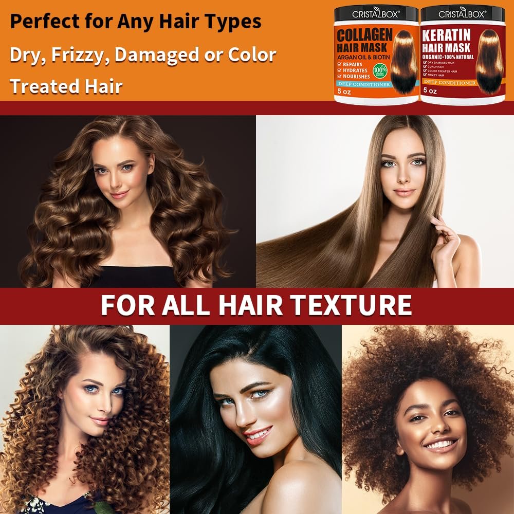 CRISTALBOX Collagen & Keratin Hair Mask 2 Pack - Deep Conditioning Treatment for Damaged, Dry Hair with Argan Oil - 5 oz Each - görsel 11