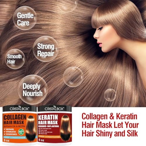 CRISTALBOX Collagen & Keratin Hair Mask 2 Pack - Deep Conditioning Treatment for Damaged, Dry Hair with Argan Oil - 5 oz Each - görsel 10