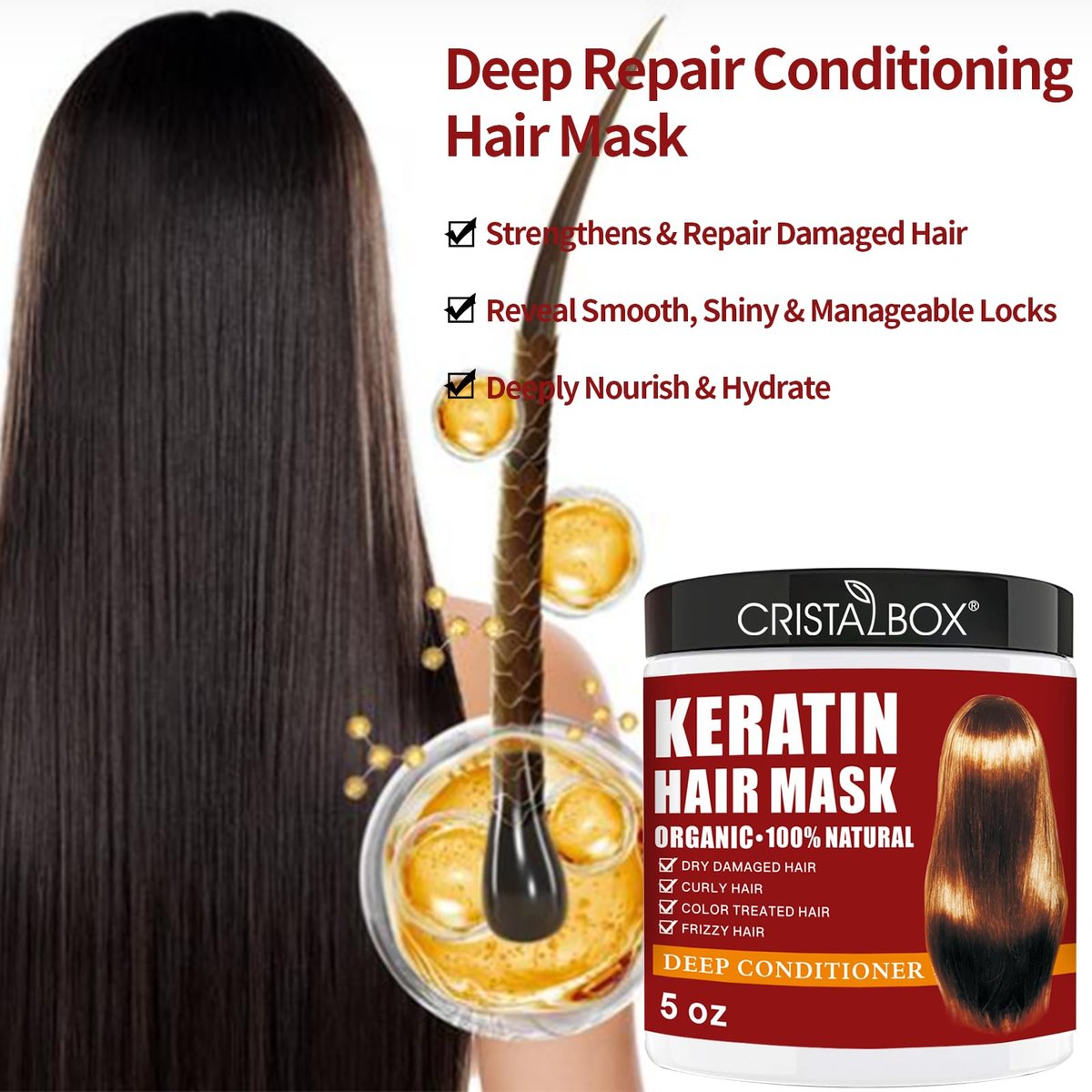 CRISTALBOX Collagen & Keratin Hair Mask 2 Pack - Deep Conditioning Treatment for Damaged, Dry Hair with Argan Oil - 5 oz Each - görsel 3