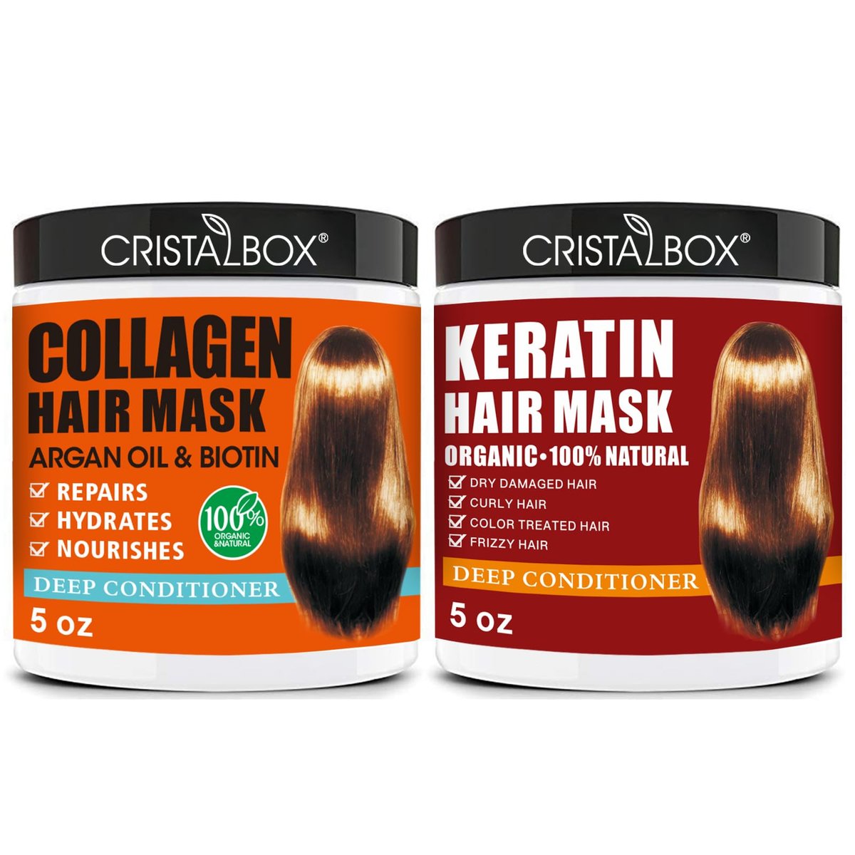 CRISTALBOX Collagen & Keratin Hair Mask 2 Pack - Deep Conditioning Treatment for Damaged, Dry Hair with Argan Oil - 5 oz Each - görsel 1