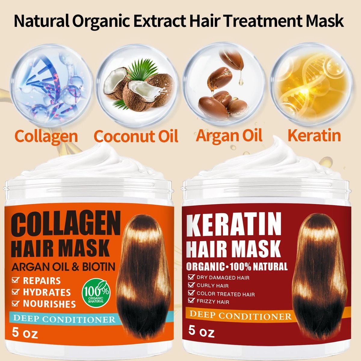 CRISTALBOX Collagen & Keratin Hair Mask 2 Pack - Deep Conditioning Treatment for Damaged, Dry Hair with Argan Oil - 5 oz Each - görsel 13