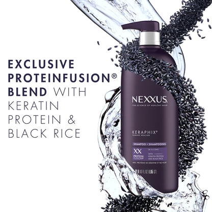 Nexxus Keraphix Shampoo and Conditioner Set with 3 Repair Masks - Damaged Hair Treatment with Keratin Protein and Black Rice, 33.8 oz + 1.5 oz Masks (5 Count) Avelisse