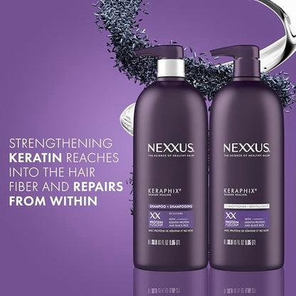 Nexxus Keraphix Shampoo and Conditioner Set with 3 Repair Masks - Damaged Hair Treatment with Keratin Protein and Black Rice, 33.8 oz + 1.5 oz Masks (5 Count) Avelisse