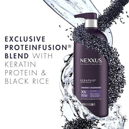 Nexxus Keraphix Shampoo and Conditioner Set with 3 Repair Masks - Damaged Hair Treatment with Keratin Protein and Black Rice, 33.8 oz + 1.5 oz Masks (5 Count) Avelisse