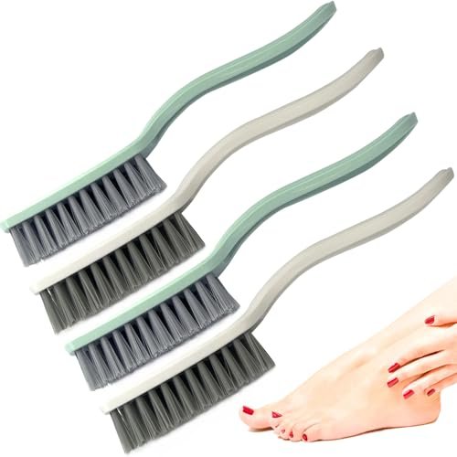 Curved Handle Nail Brush and Foot Scrubber Set - 4 Pack Hand Fingernail Cleaning Brush for Home Laundry, Shoes, Clothes, Toes, and Feet Avelisse