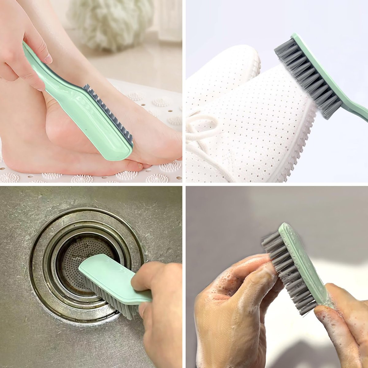 Curved Handle Nail Brush and Foot Scrubber Set - 4 Pack Hand Fingernail Cleaning Brush for Home Laundry, Shoes, Clothes, Toes, and Feet Avelisse