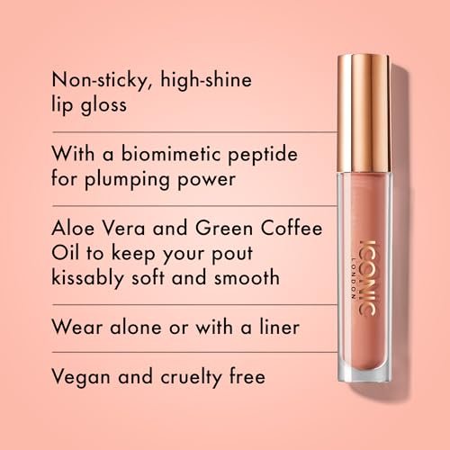 ICONIC LONDON Lip Pumping Gloss - Nearly Nude (Soft Taupe) - High-Shine, Non-Sticky Lip Gloss with Biomimetic Peptide for Voluminous Lips - Cruelty Free & Vegan - 0.16 Fl Oz - görsel 4