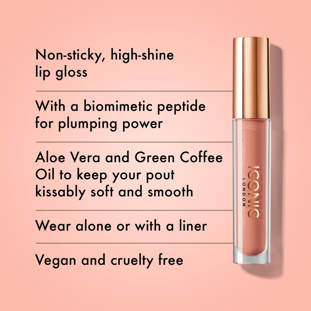 ICONIC LONDON Lip Pumping Gloss - Nearly Nude (Soft Taupe) - High-Shine, Non-Sticky Lip Gloss with Biomimetic Peptide for Voluminous Lips - Cruelty Free & Vegan - 0.16 Fl Oz - görsel 3