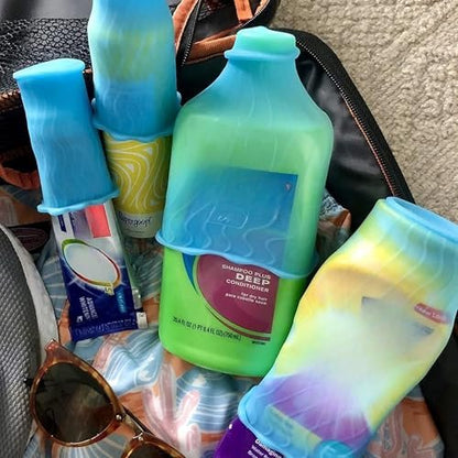 LeakLocks Toiletry Skins Elastic Sleeve for Leak Proofing Travel Containers - 4 Pack Nautical Blue Avelisse