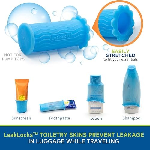 LeakLocks Toiletry Skins Elastic Sleeve for Leak Proofing Travel Containers - 4 Pack Nautical Blue Avelisse