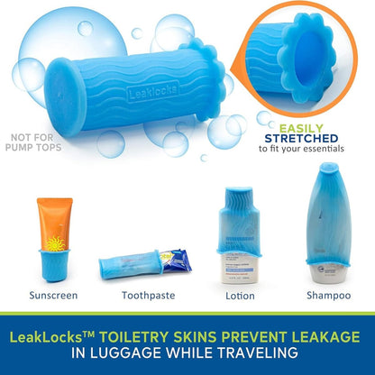 LeakLocks Toiletry Skins Elastic Sleeve for Leak Proofing Travel Containers - 4 Pack Nautical Blue Avelisse