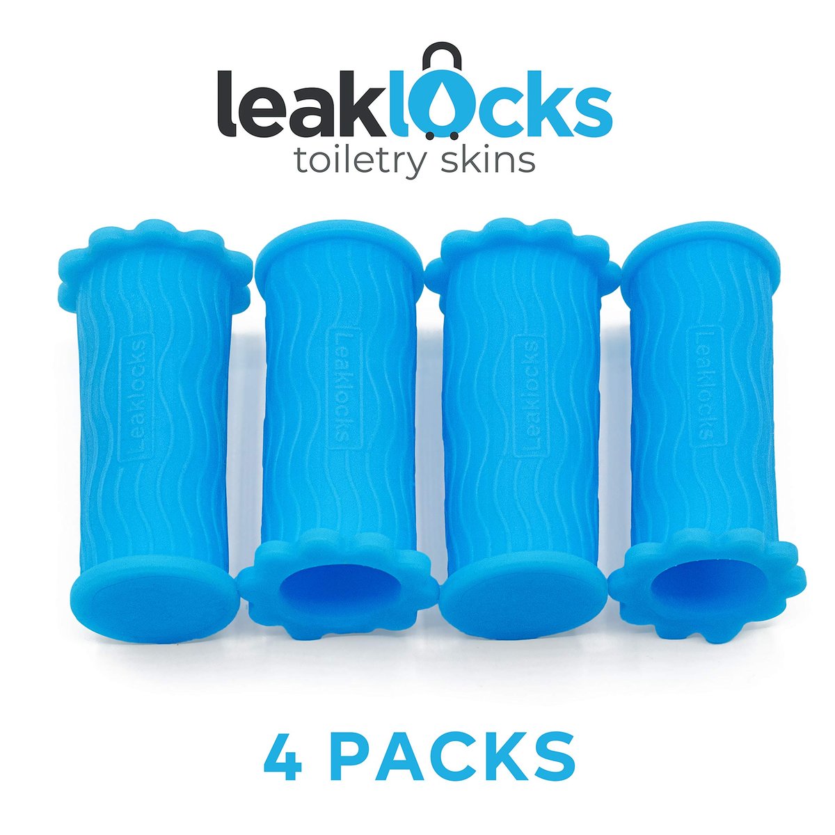 LeakLocks Toiletry Skins Elastic Sleeve for Leak Proofing Travel Containers - 4 Pack Nautical Blue Avelisse