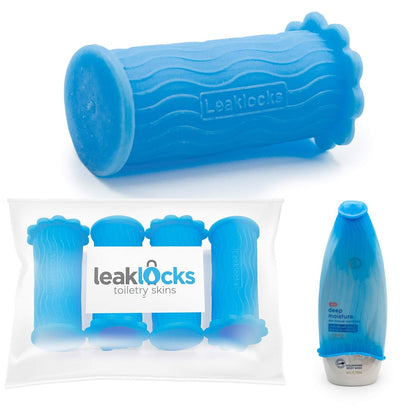 LeakLocks Toiletry Skins Elastic Sleeve for Leak Proofing Travel Containers - 4 Pack Nautical Blue Avelisse