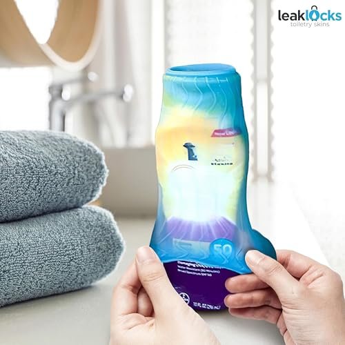LeakLocks Toiletry Skins Elastic Sleeve for Leak Proofing Travel Containers - 4 Pack Nautical Blue Avelisse