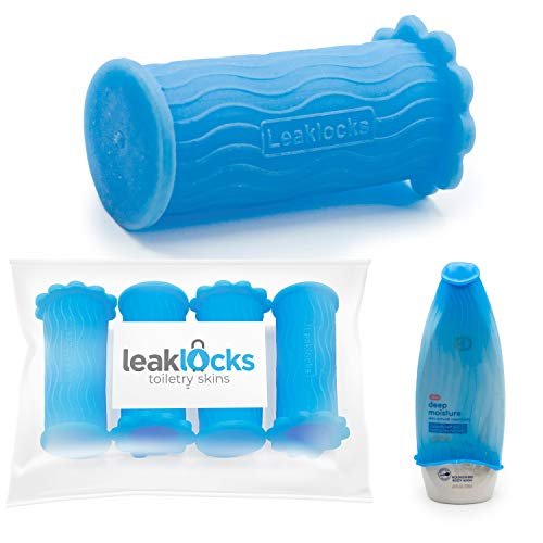 LeakLocks Toiletry Skins Elastic Sleeve for Leak Proofing Travel Containers - 4 Pack Nautical Blue Avelisse
