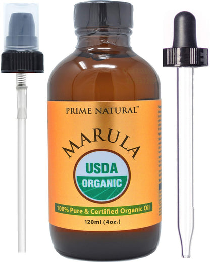 PRIME NATURAL Organic Marula Oil 4oz/120ml - USDA Certified - Cold Pressed, Unrefined, Virgin - 100% Pure, Natural, Vegan - Best for Face, Body, Hair, Nails, Skin Care Avelisse