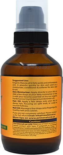 PRIME NATURAL Organic Marula Oil 4oz/120ml - USDA Certified - Cold Pressed, Unrefined, Virgin - 100% Pure, Natural, Vegan - Best for Face, Body, Hair, Nails, Skin Care Avelisse